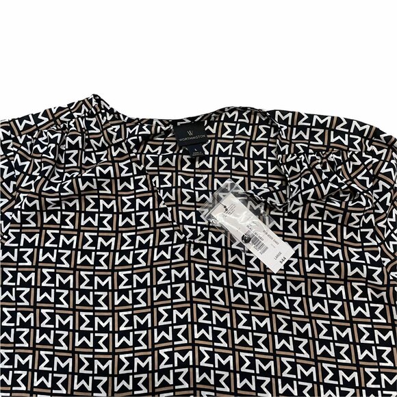 Worthington Blouse Top Womens Size L Black Tan Geometric Flare Sleeve - Picture 2 of 4